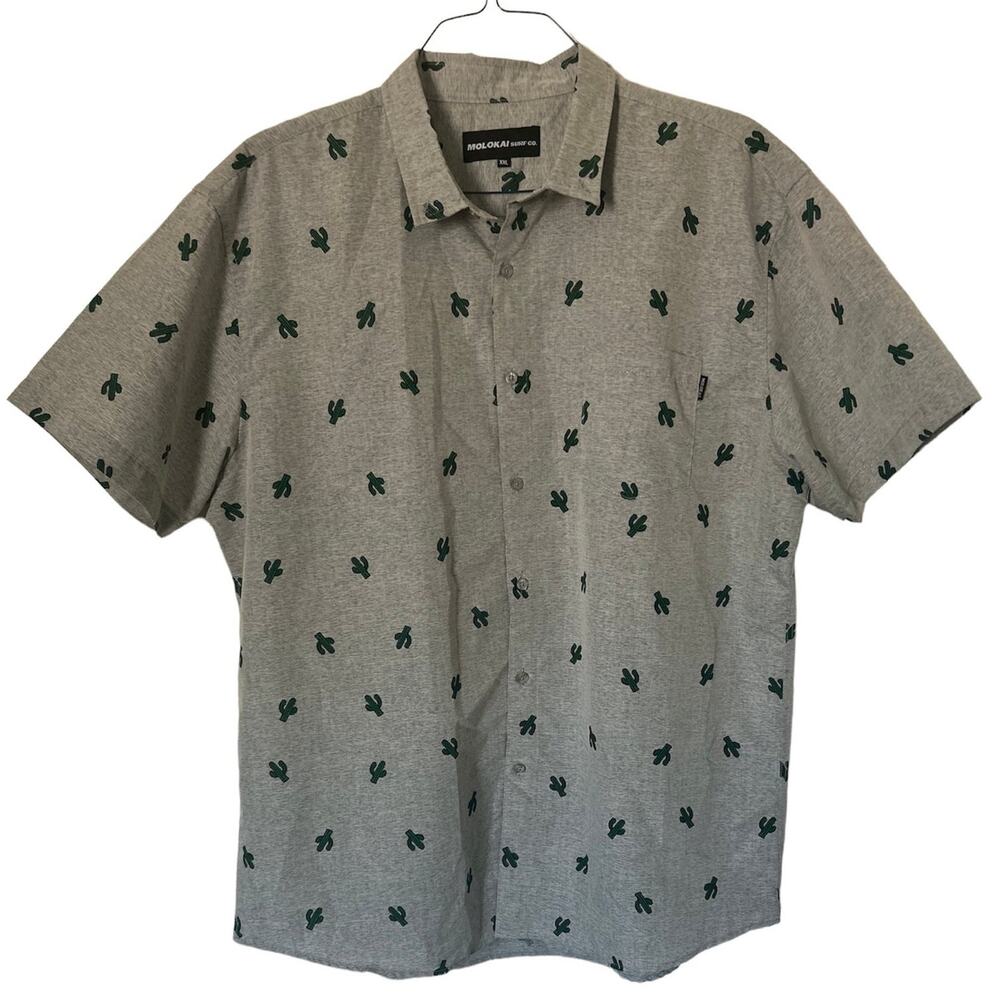 Men’s Grey Cactus Short Sleeve Button Down Shirt 2XL Lightweight Great Condition
